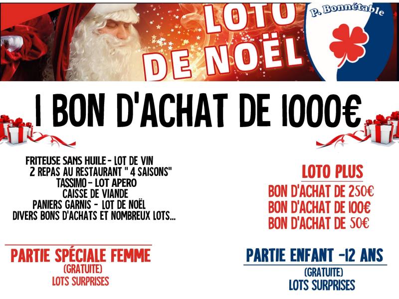 Vendredi 6 décembre : grand loto organisé par la Patriote "football" à 20h00 salle Mélusine