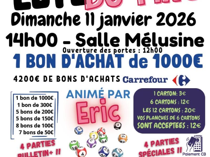 Loto du Ping, dimanche 11 janvier, à 14h00 dans la salle Mélusine de Bonnétable