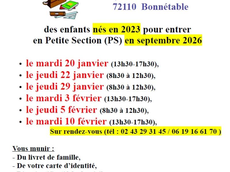 Inscriptions à l'école maternelle Catherine Paysan : communication de Madame la Directrice 