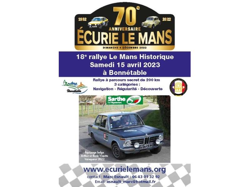 Écurie Le Mans : 18e Rallye Le Mans Historique à Bonnétable !