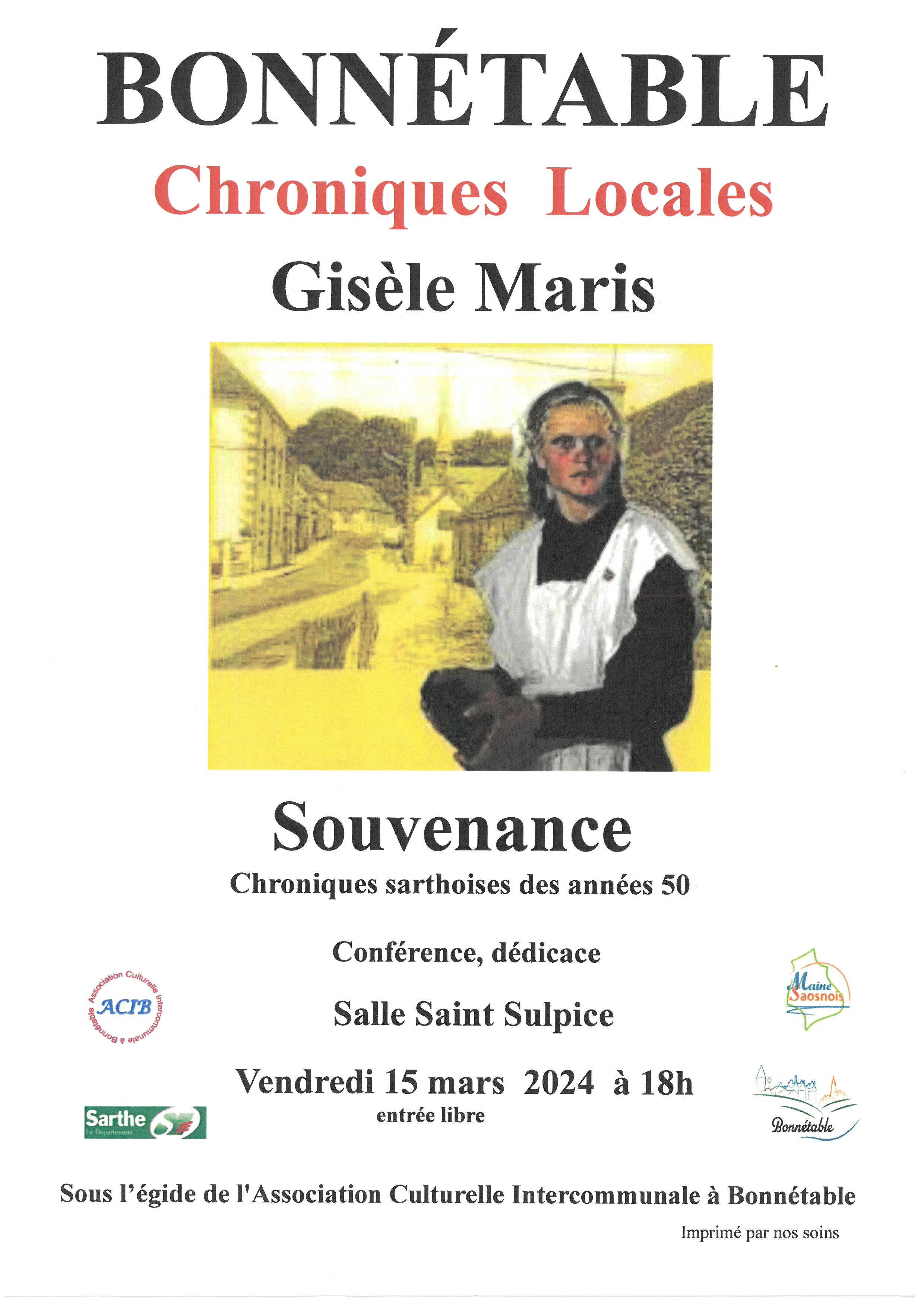 Chroniques locales le 15 mars : Gisèle Maris, invitée d'une conférence de l'Association Culturelle