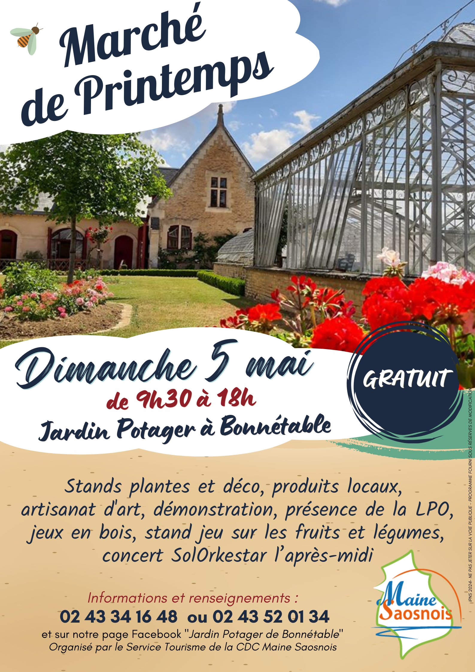 Marché de printemps GRATUIT, dimanche 5 mai, au Jardin Potager de Bonnétable