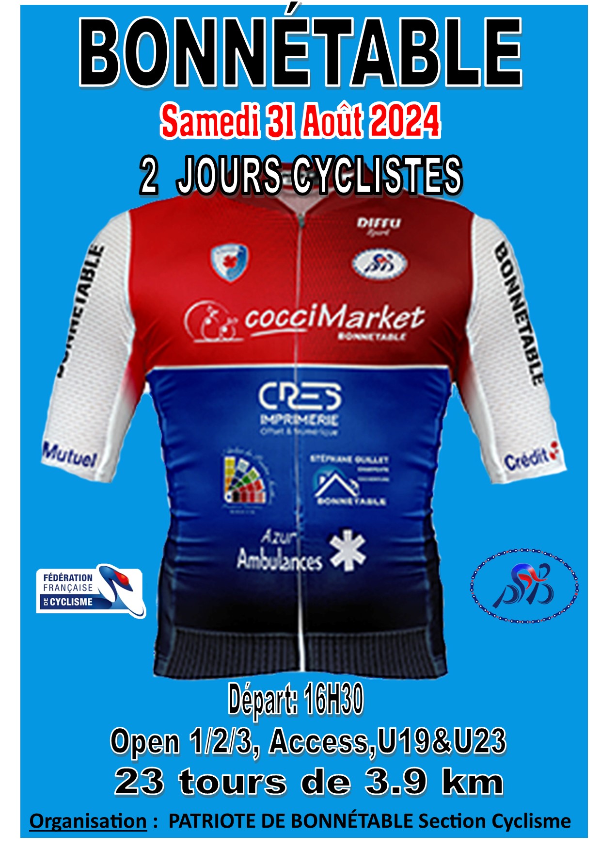 Patriote Cycliste de Bonnétable : 2 jours de courses les 31 août et 1er septembre dans la ville
