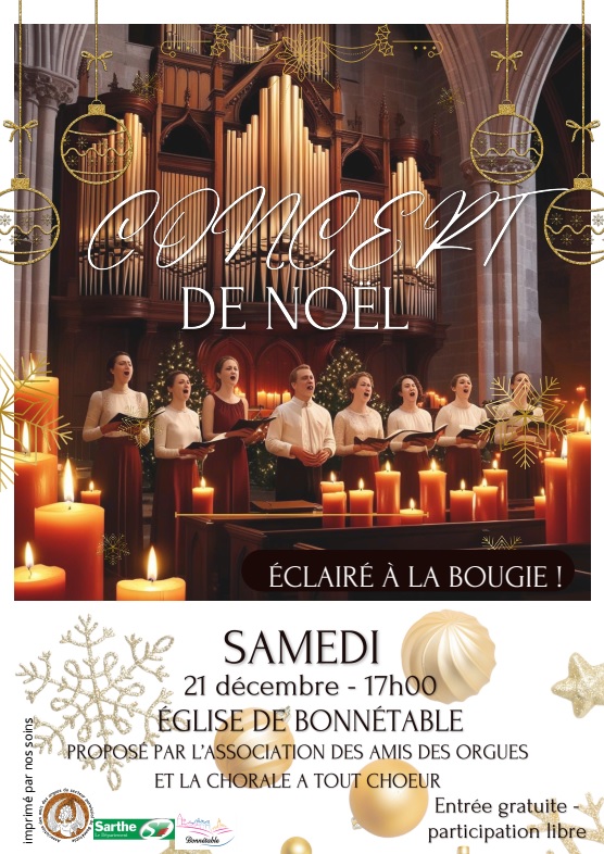 Concert éclairé à la bougie, le samedi 21 décembre à 17h00, dans l'église Saint-Sulpice de Bonnétable