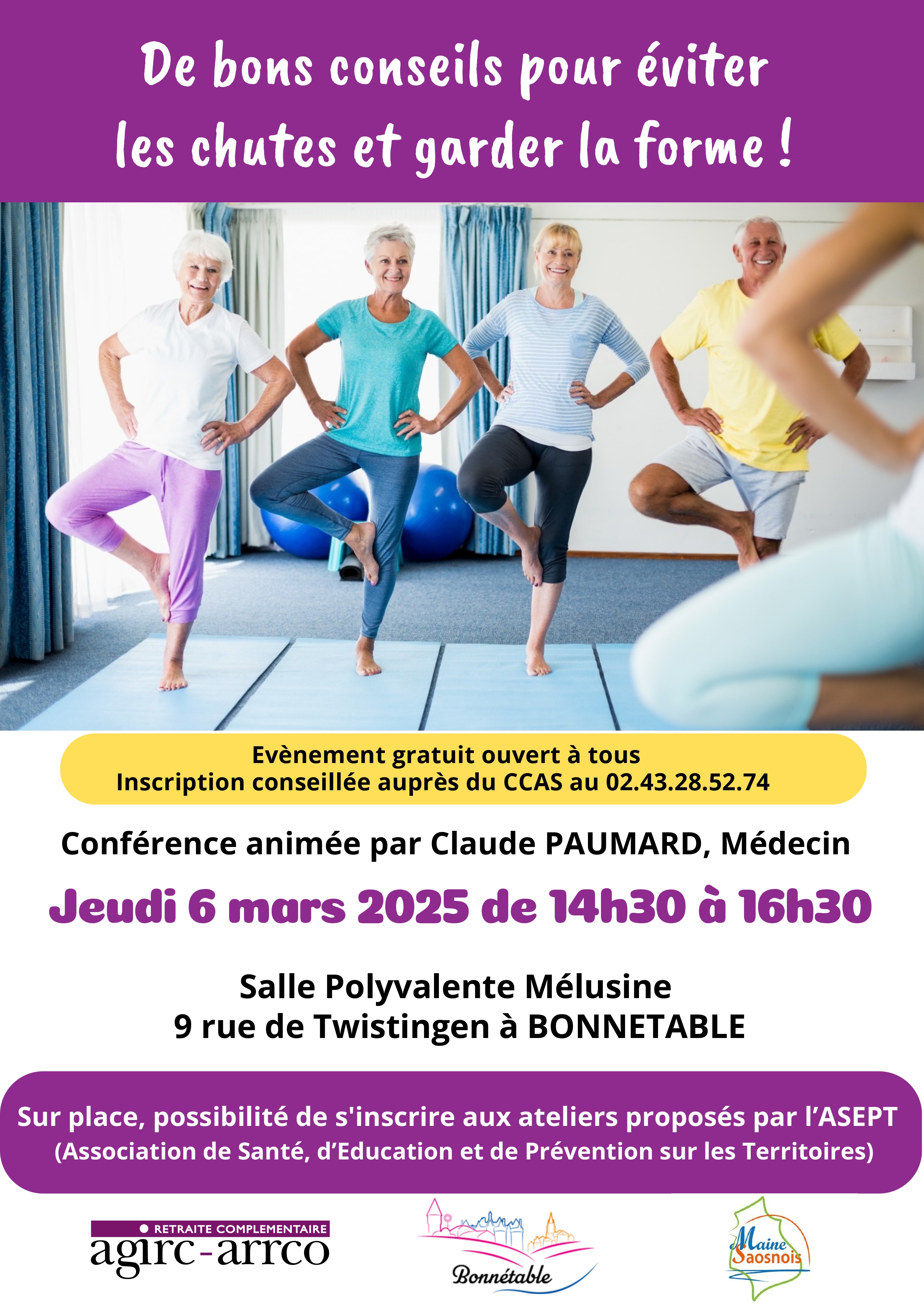 Jeudi 6 mars, conférence de Claude Paumard, médecin, à 14h30 dans la salle Mélusine
