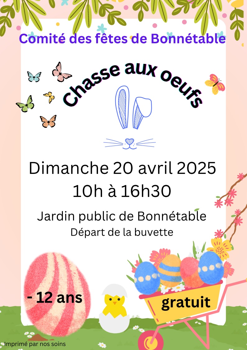 Dimanche 20 avril, chasse aux oeufs du comité des fêtes à partir de 10h00 dans le jardin public