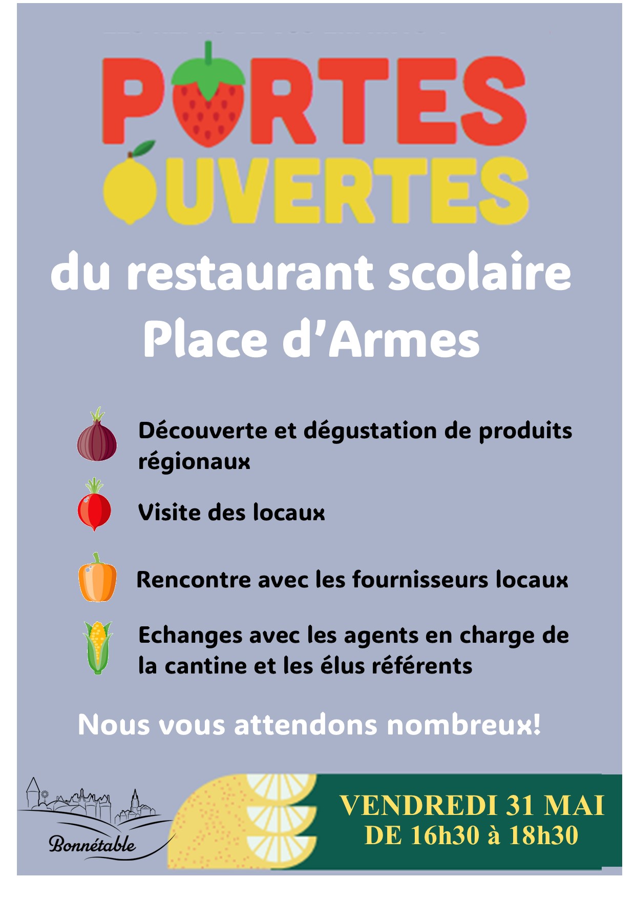 Vendredi 31 mai : portes ouvertes du restaurant scolaire place d'Armes